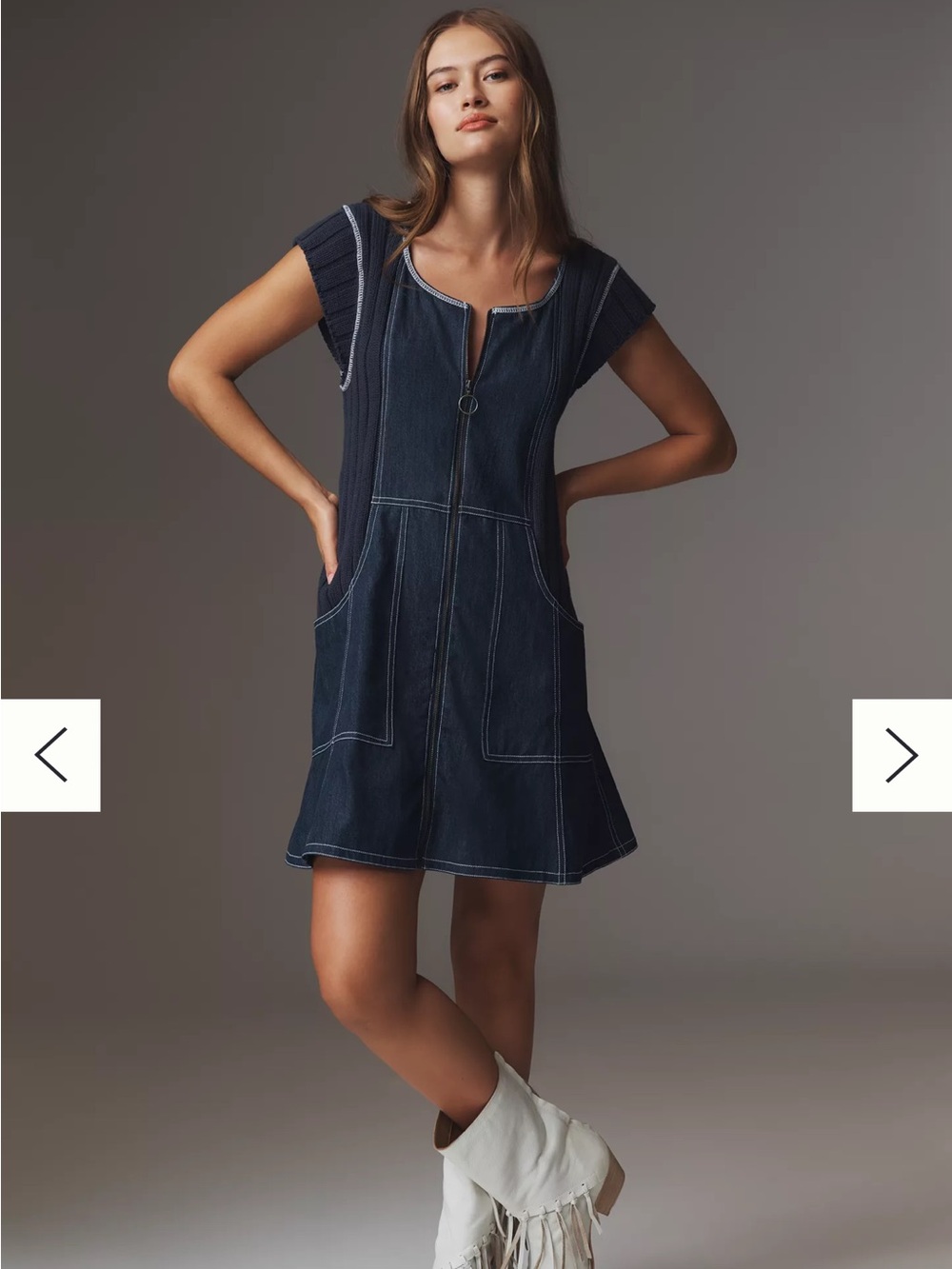 Pilcro Cap-Sleeve Denim Swing Mini Dress Size XXS